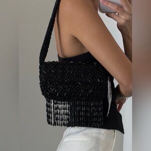 Zara Black Beaded Clutch with Fringe